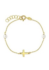 nice 14k yellow gold cross pearls baby bracelet 